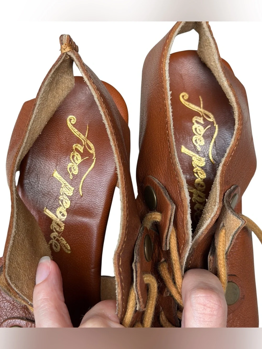 Free People Platform Clog Heels Womens 38 7.5 Brown Leather Wood Farrah Lace Up